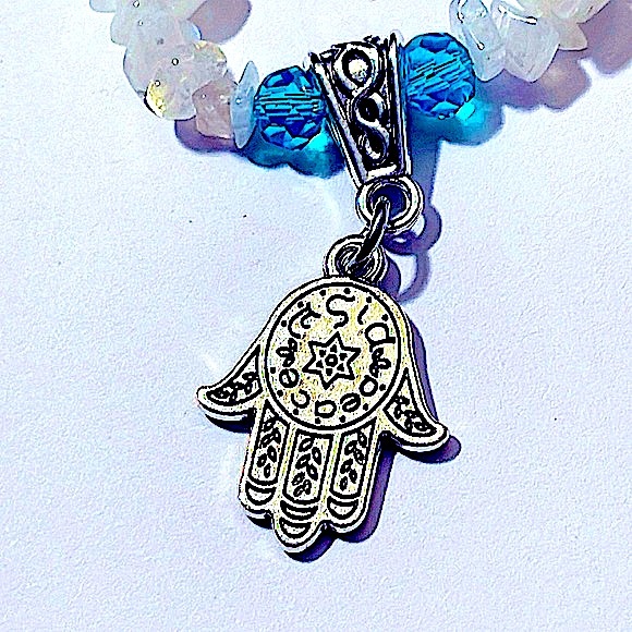 ➡️BOGO!!⬅️ Rainbow Moonstone, Blue Howlite, Swarovski Crystal & Charm Bracelet - Picture 13 of 16